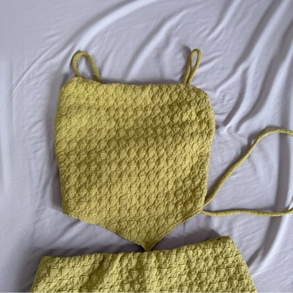 Blue Blush Lime Green Textured Two-Piece Skirt Halter-neck Set Size Small - Picture 2 of 9